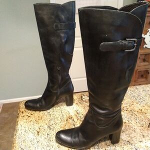Sesto Meucci Italy Leather Tall Women Sz 5.5 Boots Pull On Side Zip Buckle $399
